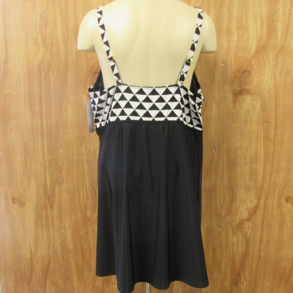 SWIMSUITS FOR ALL Macrame High Neck Swimdress Size 22 Black White Geometric NWT - Picture 8 of 14